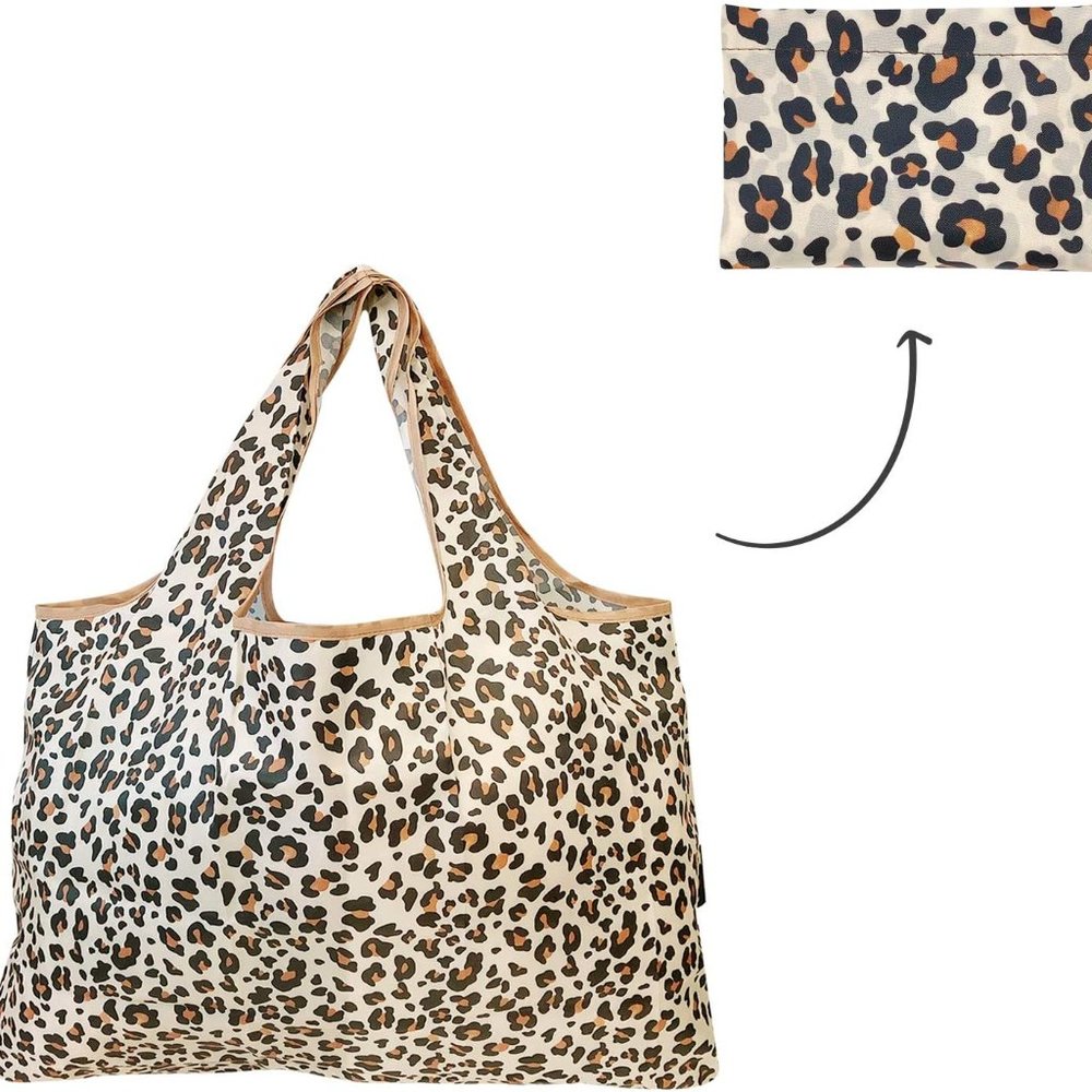 Leopard Reusable Tote Large Nylon Foldable Grocery Shopping Totes
